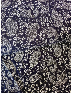 Tissus GOTS double gaze Paisley bleu marine