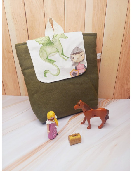 Sac à dos école maternelle chevalier kaki fille