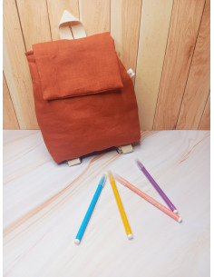 Sac à dos école maternelle lin rouge