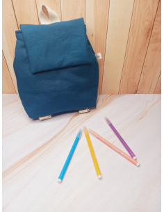 Sac à dos école maternelle lin bleu