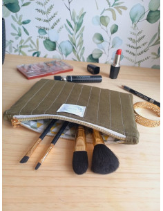 Pochette à maquillage kaki molletonnée 2