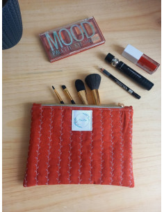 Pochette à maquillage brique molletonnée a fleurs