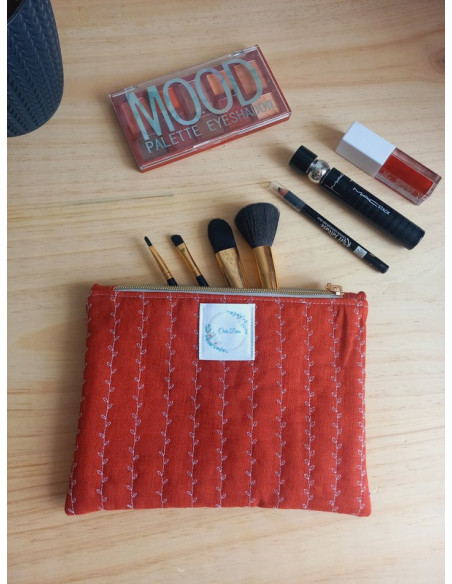 Pochette à maquillage brique molletonnée a fleurs