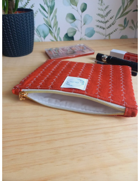 Pochette à maquillage brique molletonnée a fleurs