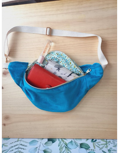 Sac banane fleurs bleues