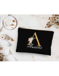 Trousse / pochette noir fleurs