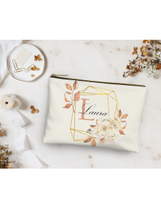 Trousse / pochette feuilles beiges