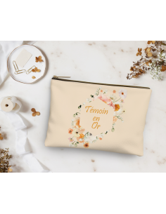 Trousse / pochette Fleurs fond orange