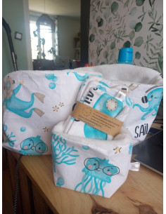 Trio de panières bébé + 5 lingettes marin