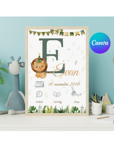 Affiche naissance décorative safari