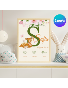 Affiche naissance décorative biche