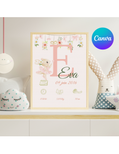 Affiche naissance décorative lapine danseuse