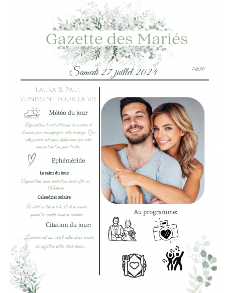 Gazette des mariés eucalyptus canva