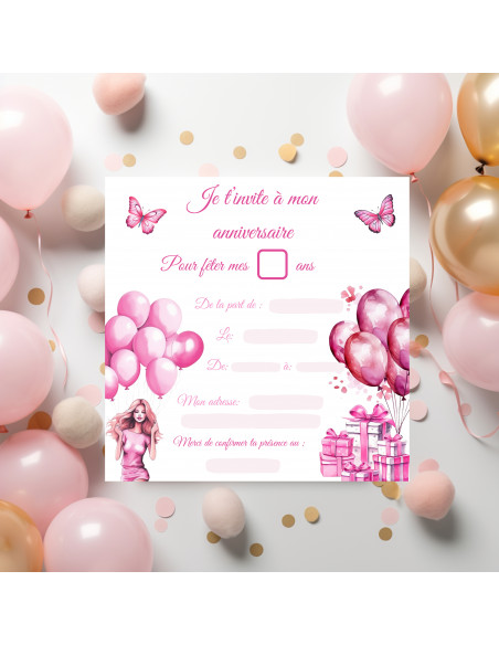 Modèle invitation baptême anniversaire Barbie