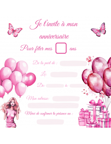 Modèle invitation baptême anniversaire Barbie