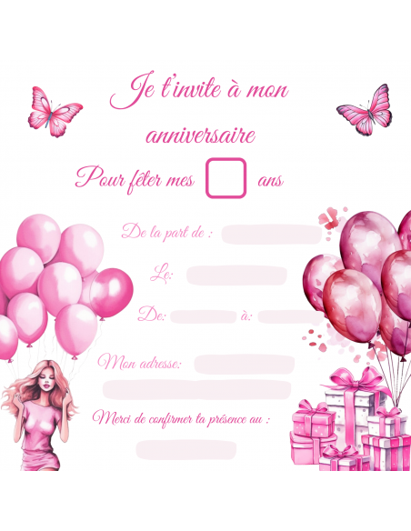 Modèle invitation baptême anniversaire Barbie