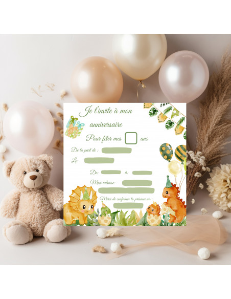 Modèle invitation baptême anniversaire dino