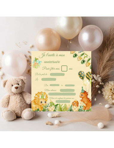 Modèle invitation baptême anniversaire dino