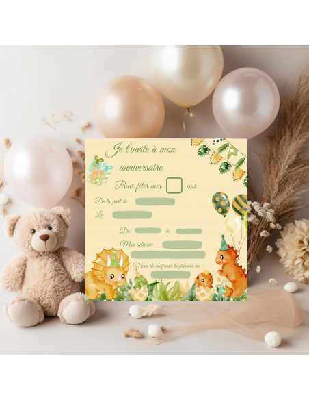 Modèle invitation baptême anniversaire dino