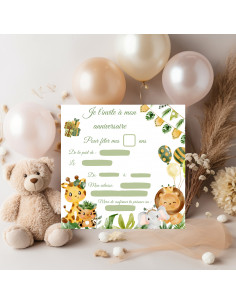Modèle invitation baptême anniversaire safari