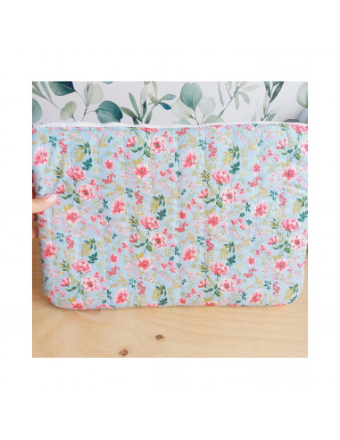 Grande pochette fleurs bleues