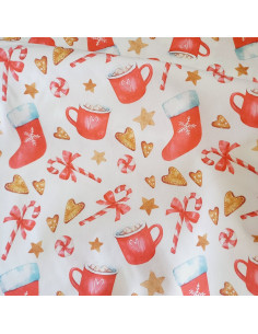 Tissus coton bio tasses et sucre d'orge de noël