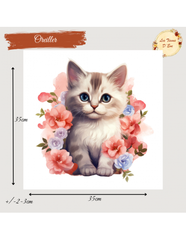 Panneau oreiller chaton fleurs pré commande