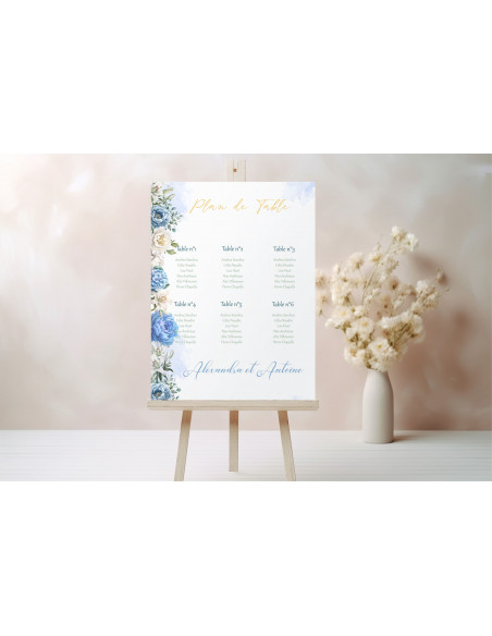 Panneaux tissus fleurs bleues