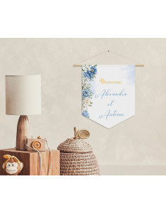 Panneaux tissus fleurs bleues