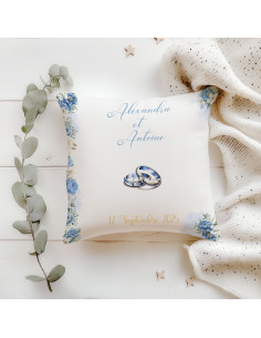 Coussins d'alliances fleurs bleues