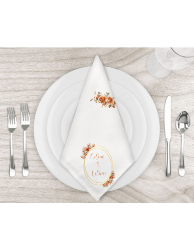 Serviette de table fleurs terracotta pré commande