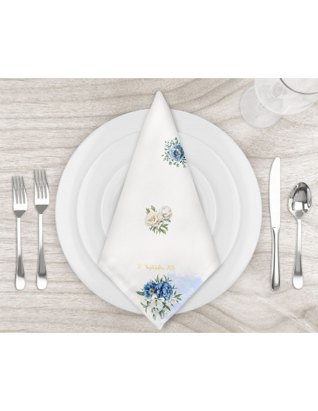 Serviette de table fleurs bleues pré commande