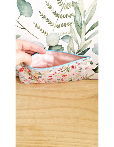 Trousse à maquillage fleurs bleues