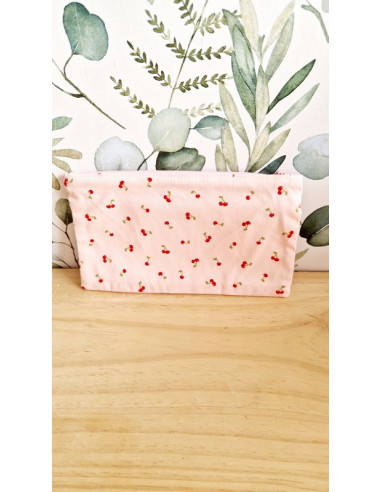 Trousse à maquillage cerises fond rose