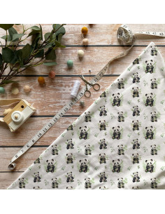 Tissus Pandas en Douceur ( fond blanc)