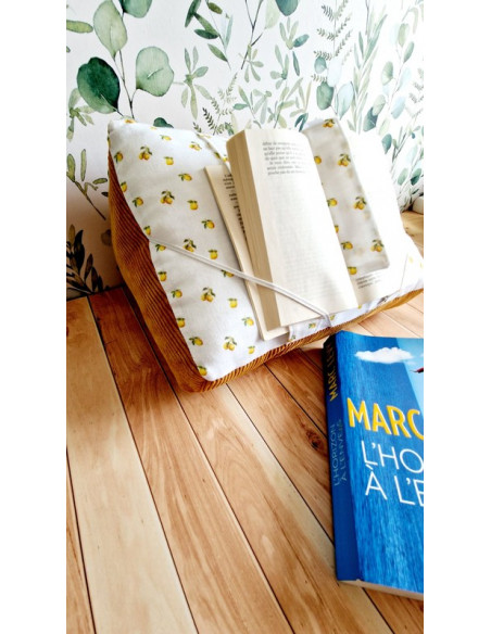 Coussin lecture tissus vue ensemble